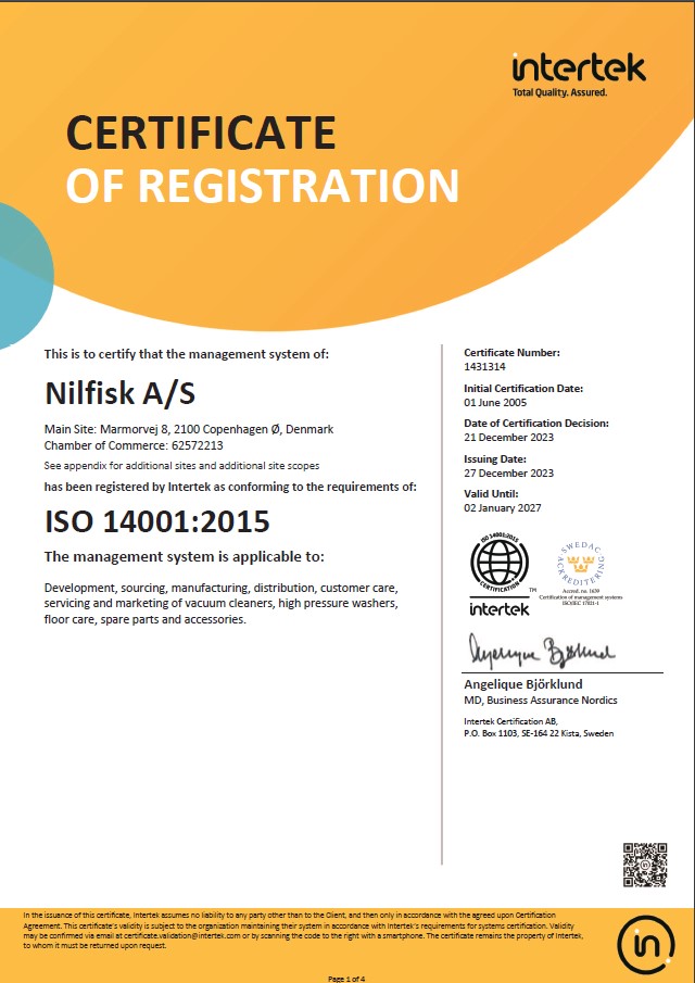 EN 2024 Nilfisk Iso 14001 2015 Cert